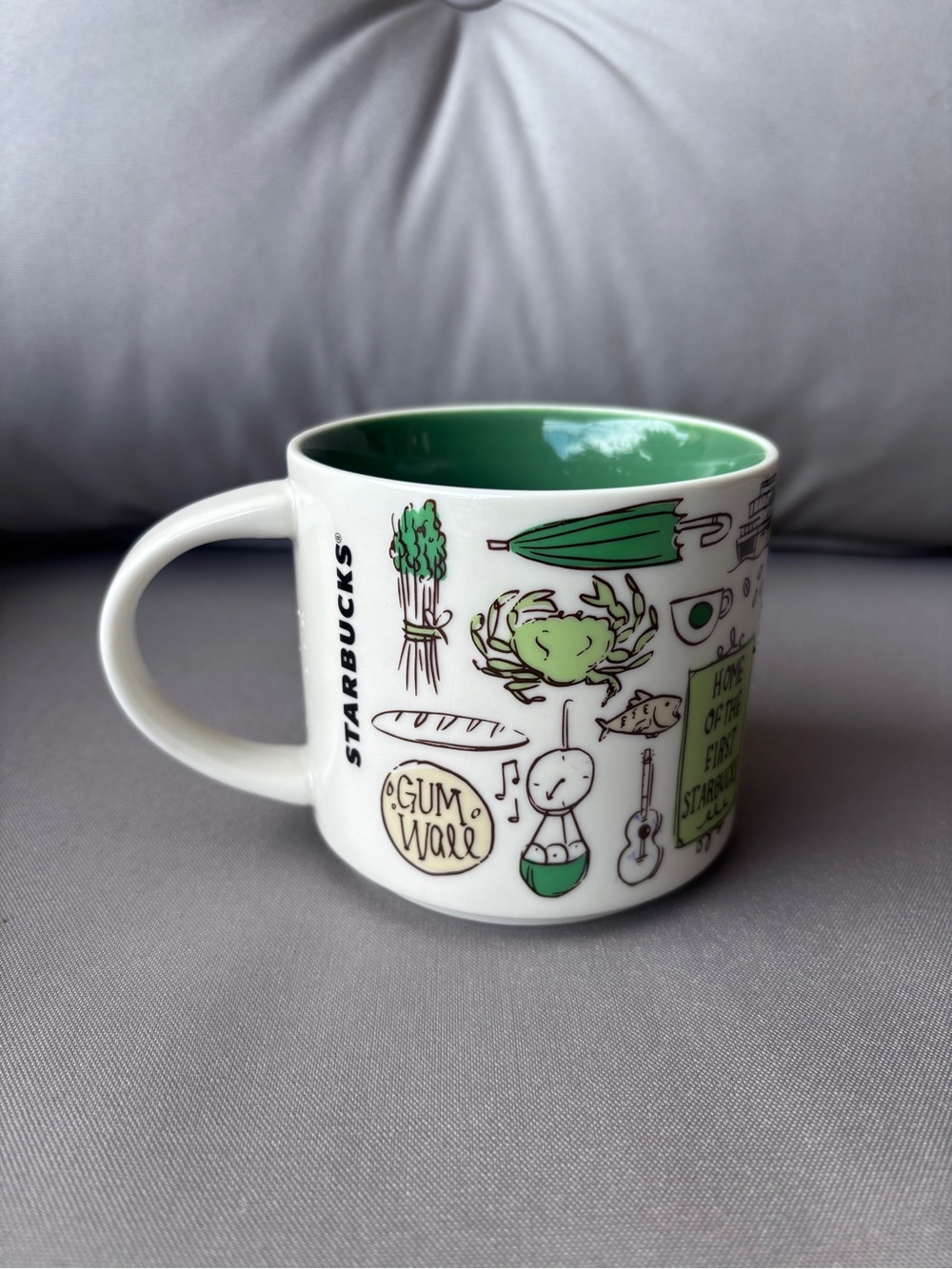 Starbucks 2022 Pikes Place Been There Series Green Accent Ceramic Mug